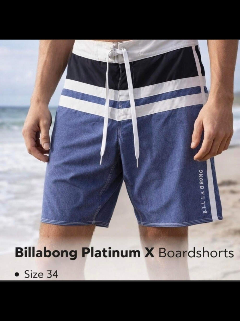 Y2K Billabong Men's Blue and White Stripe Boardshorts